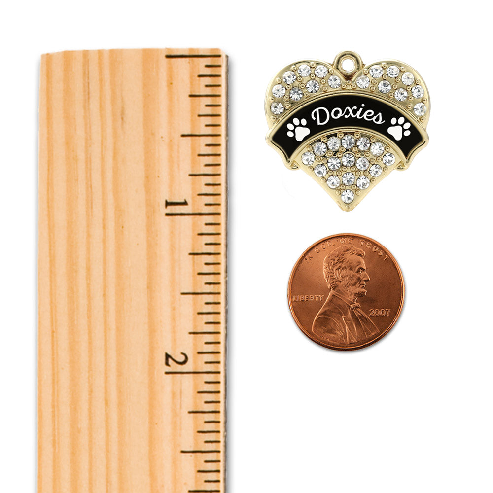 Gold Doxies - Paw Prints Pave Heart Memory Charm