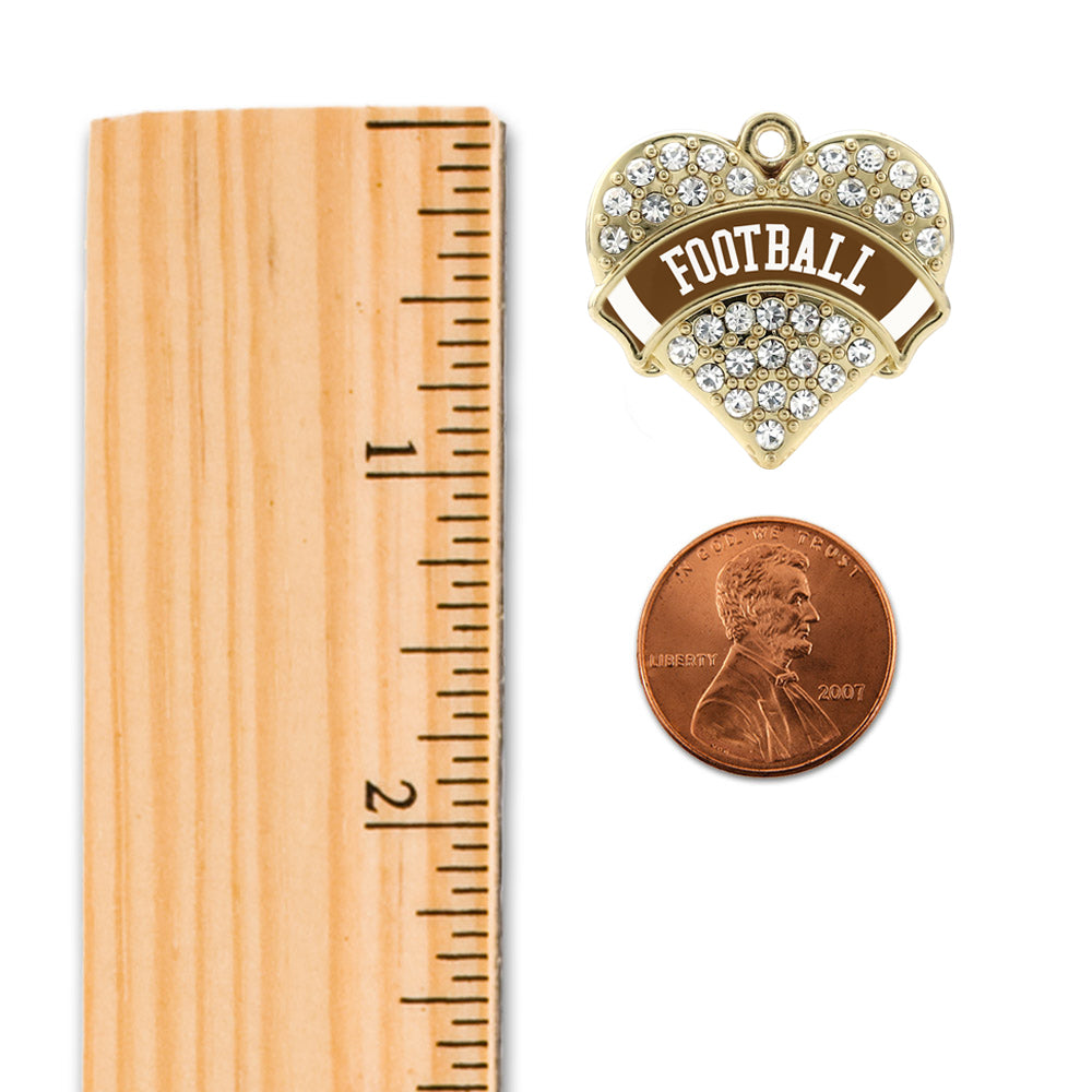 Gold Football Design Pave Heart Memory Charm