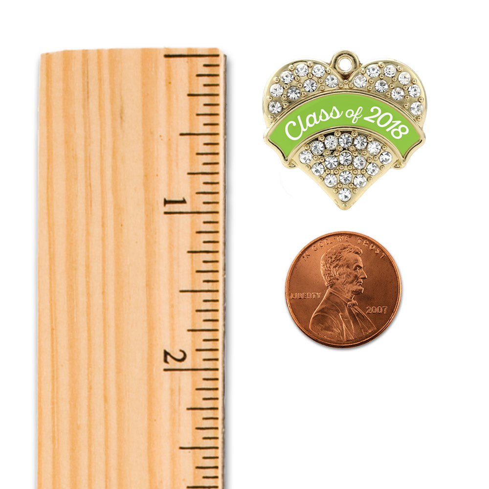 Gold Class of 2018 - Lime Green Pave Heart Memory Charm