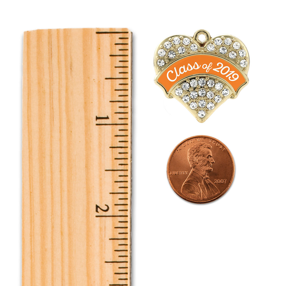 Gold Class of 2019 - Orange Pave Heart Memory Charm