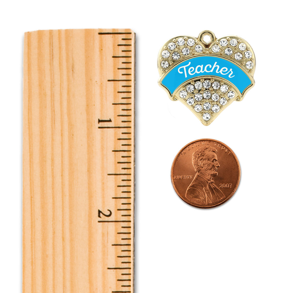 Gold Blue Teacher Pave Heart Memory Charm