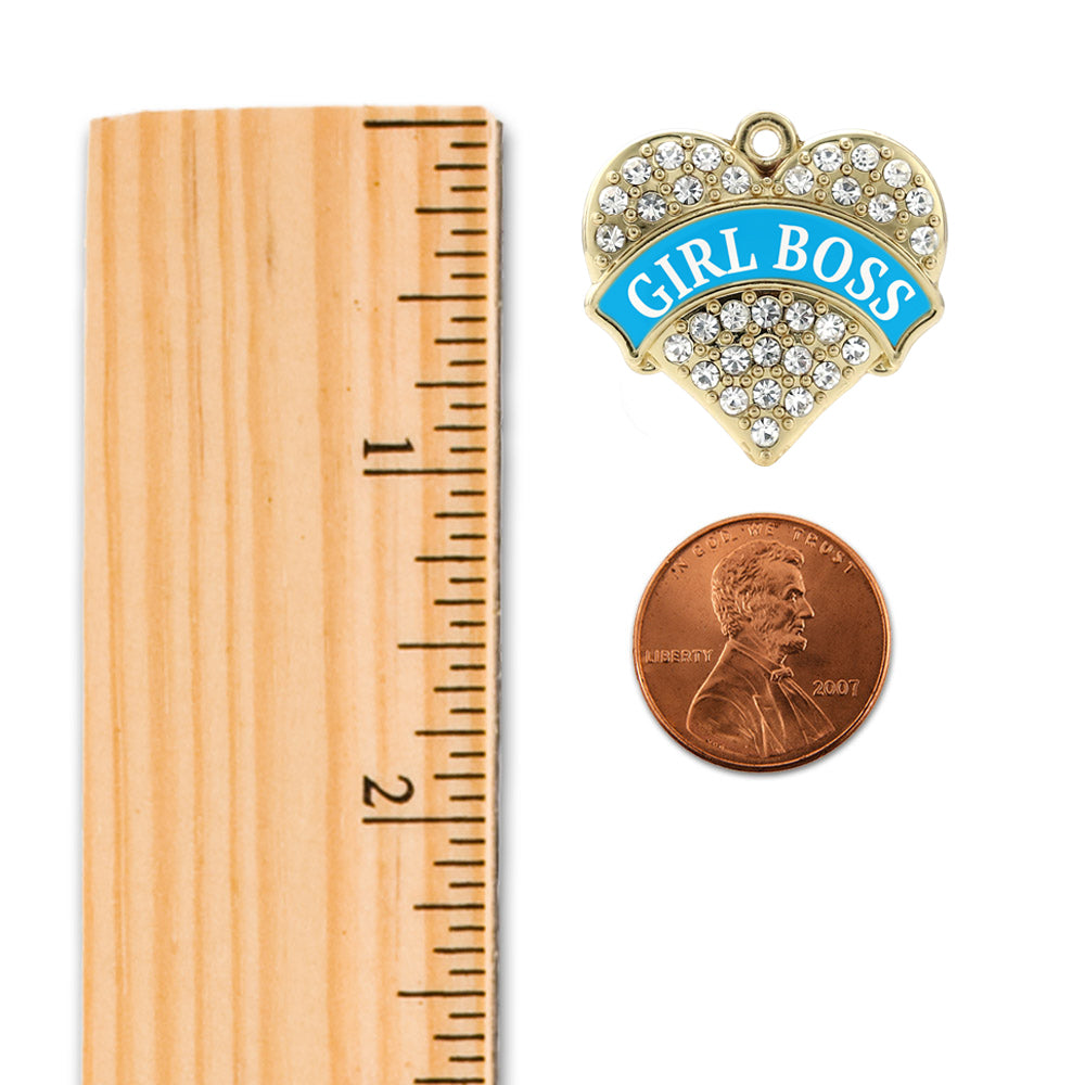 Gold Blue Girl Boss Pave Heart Memory Charm
