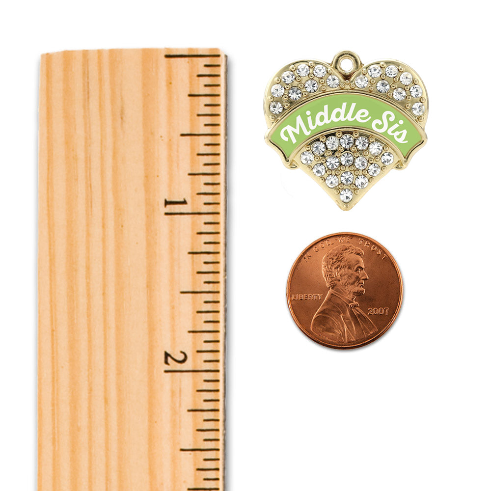 Gold Sage Green Middle Sister Pave Heart Memory Charm