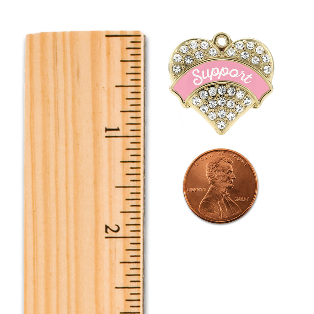 Gold Pink Script Breast Cancer Support Pave Heart Memory Charm