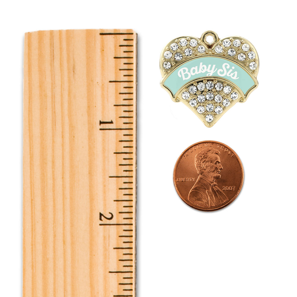 Gold Mint Baby Sister Pave Heart Memory Charm
