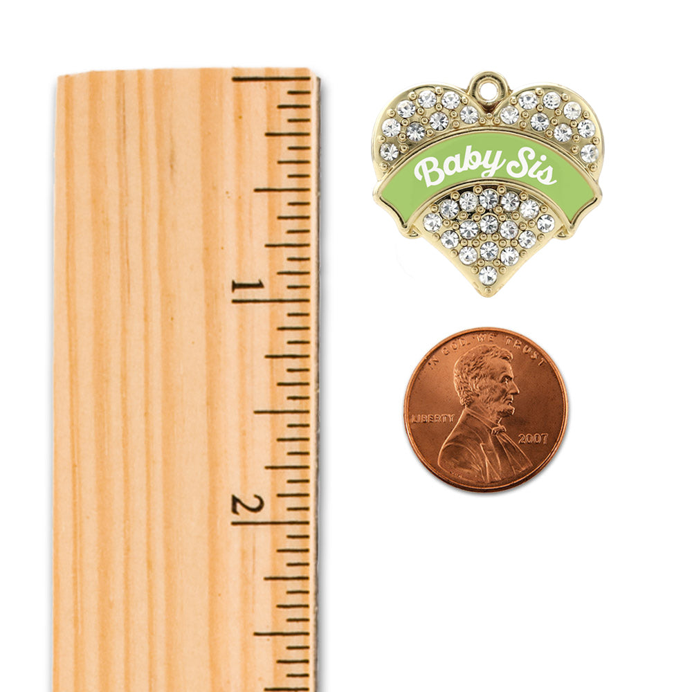 Gold Sage Green Baby Sister Pave Heart Memory Charm