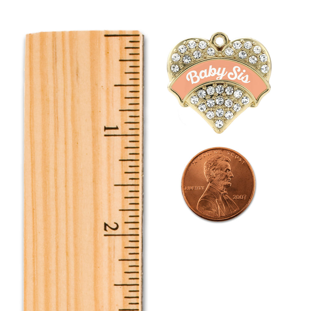 Gold Peach Baby Sister Pave Heart Memory Charm
