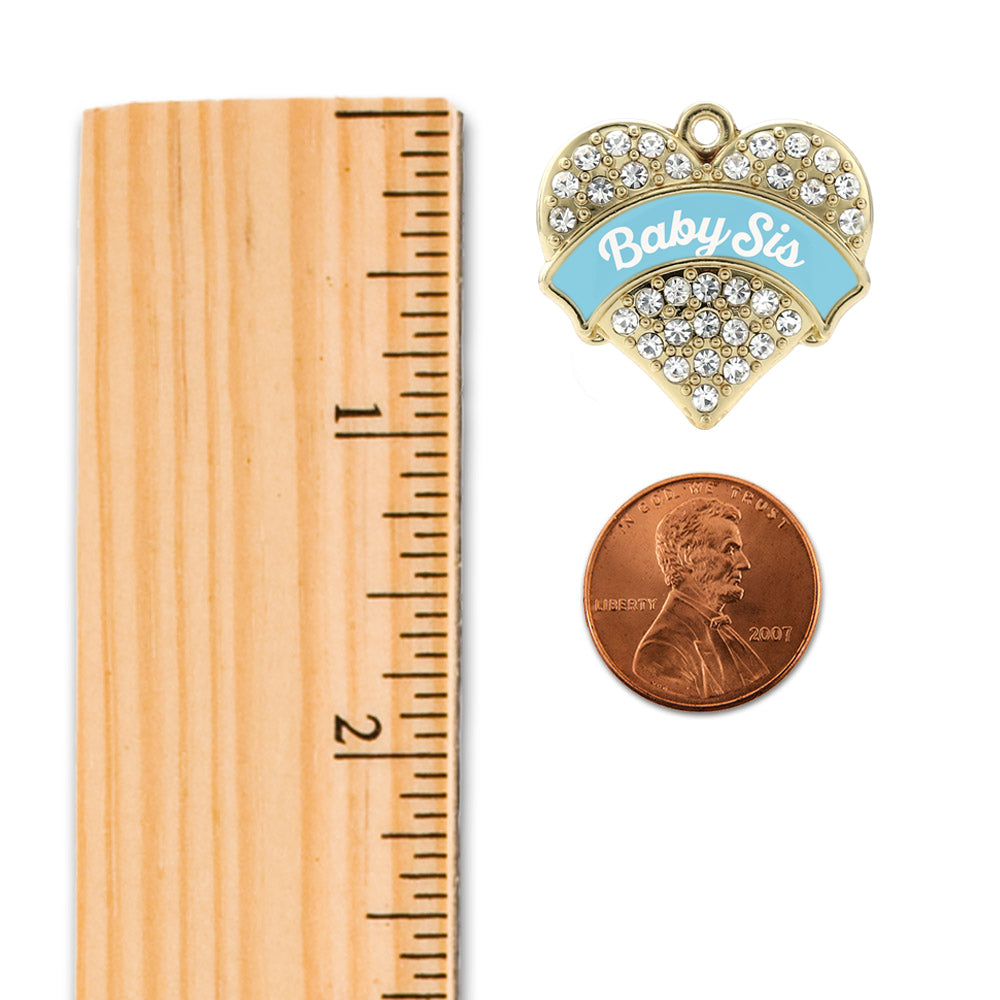 Gold Light Blue Baby Sister Pave Heart Memory Charm
