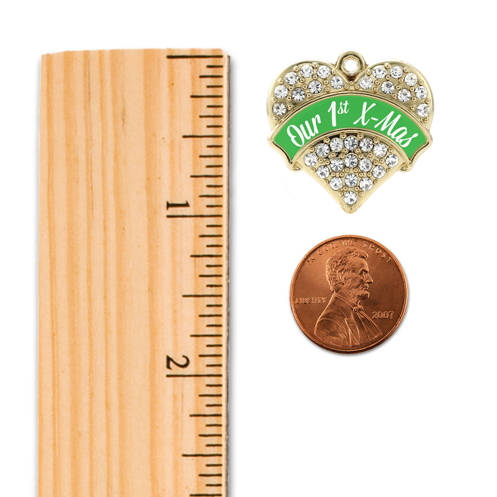 Gold Green Banner Our 1st X-Mas Pave Heart Memory Charm