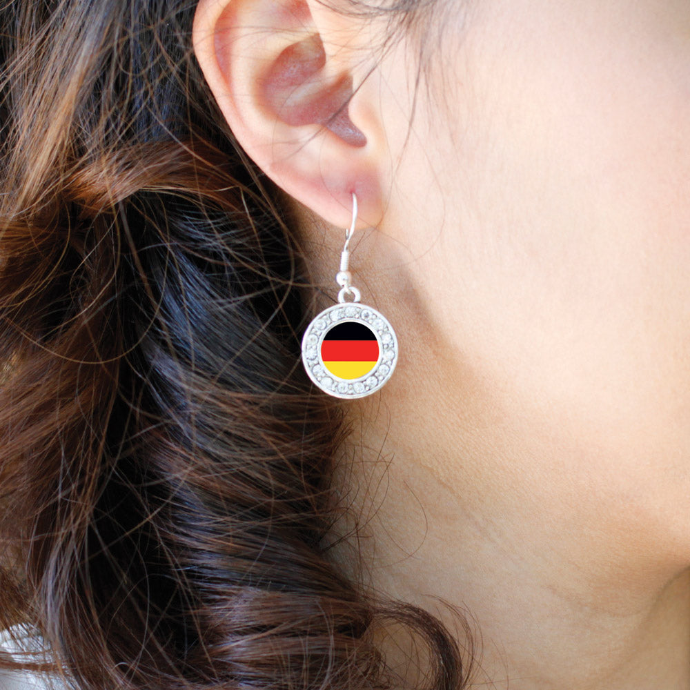 Silver German Flag Circle Charm Dangle Earrings