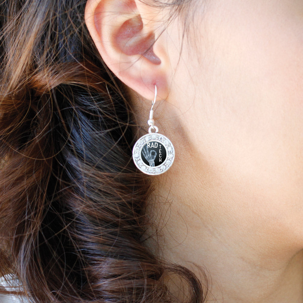 Silver Rad Tech Circle Charm Dangle Earrings