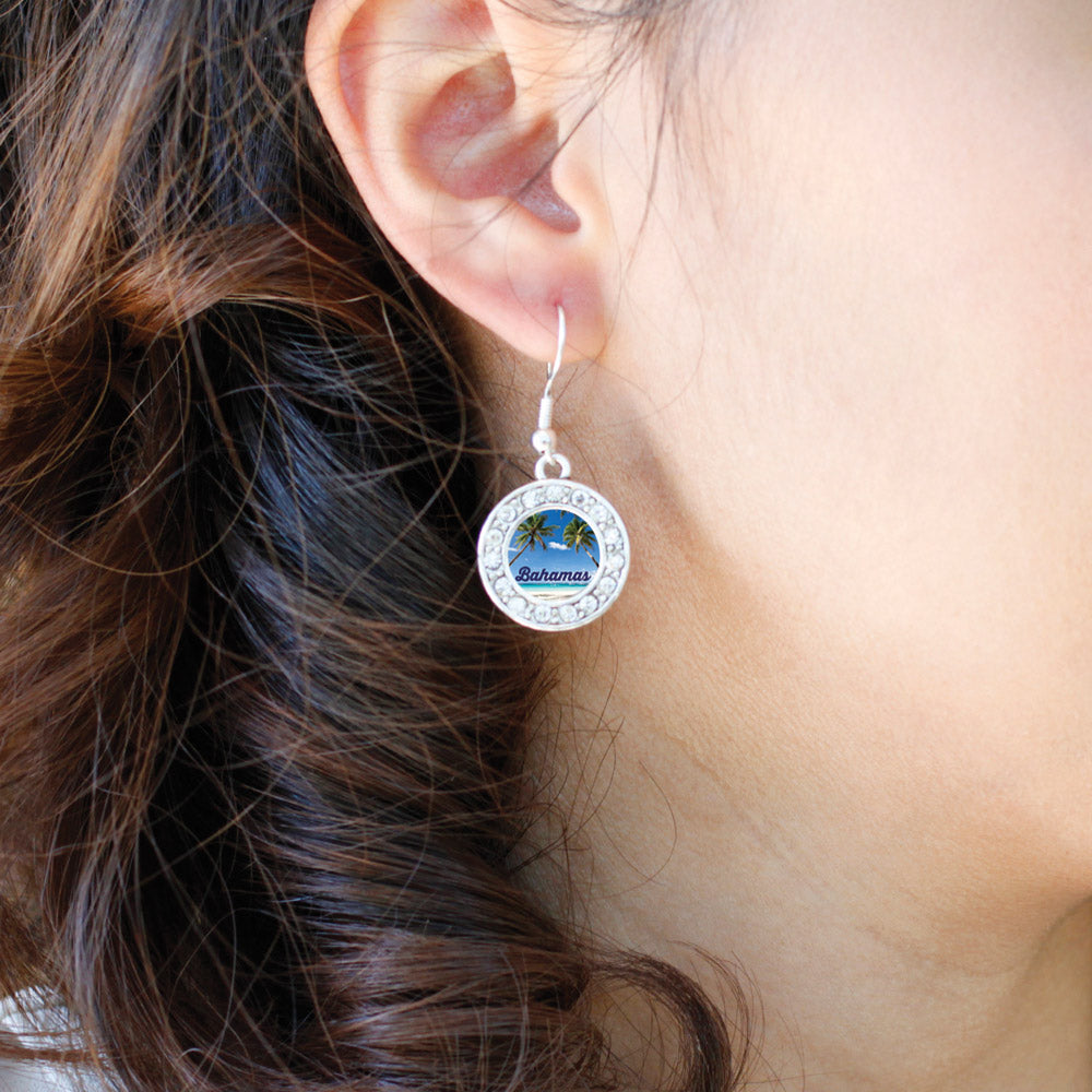 Silver Bahamas Circle Charm Dangle Earrings