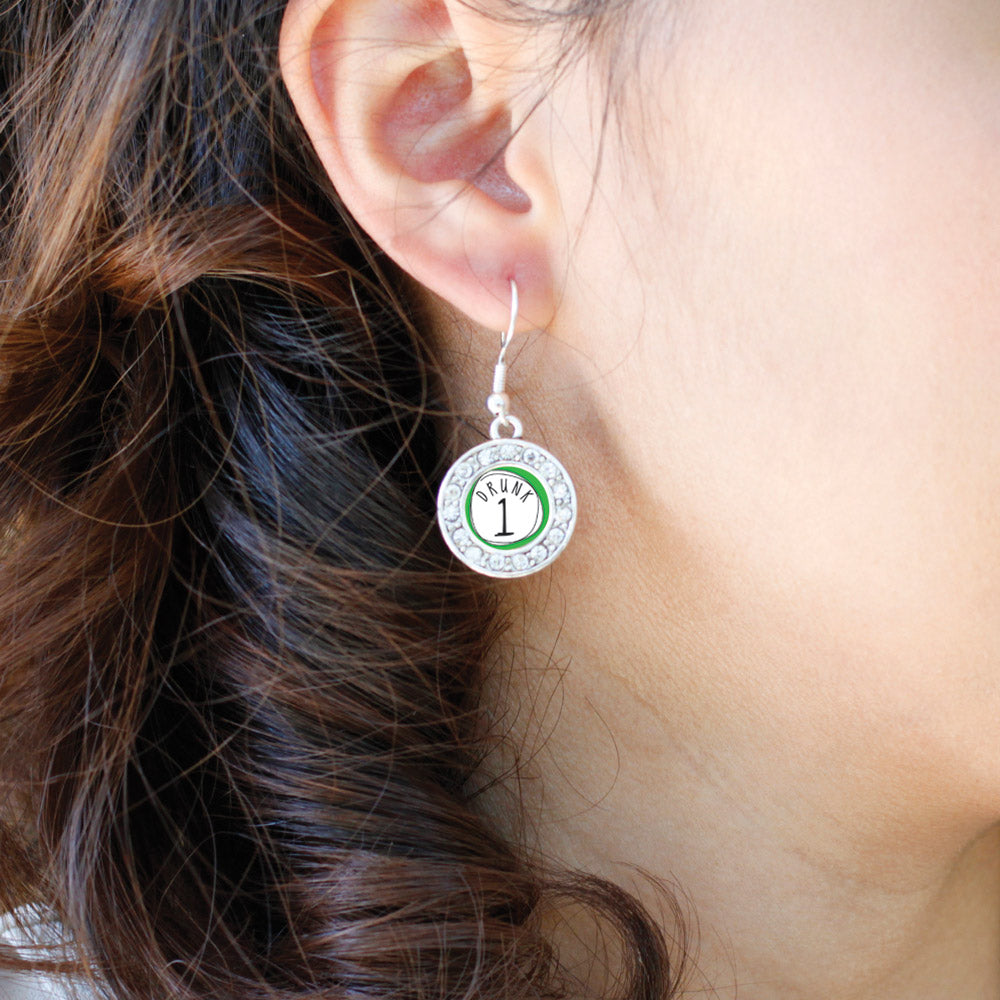 Silver Drunk One Circle Charm Dangle Earrings