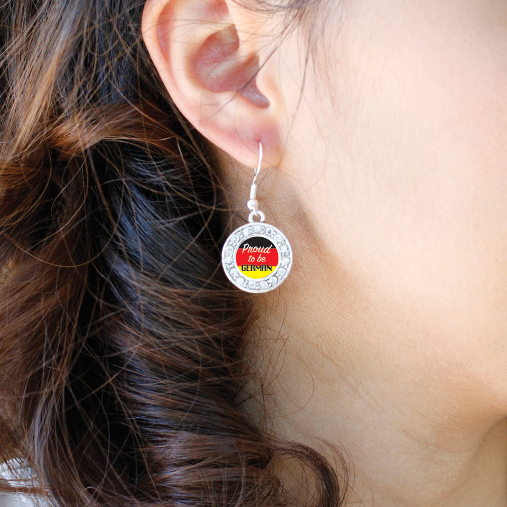 Silver Proud to be German Circle Charm Dangle Earrings
