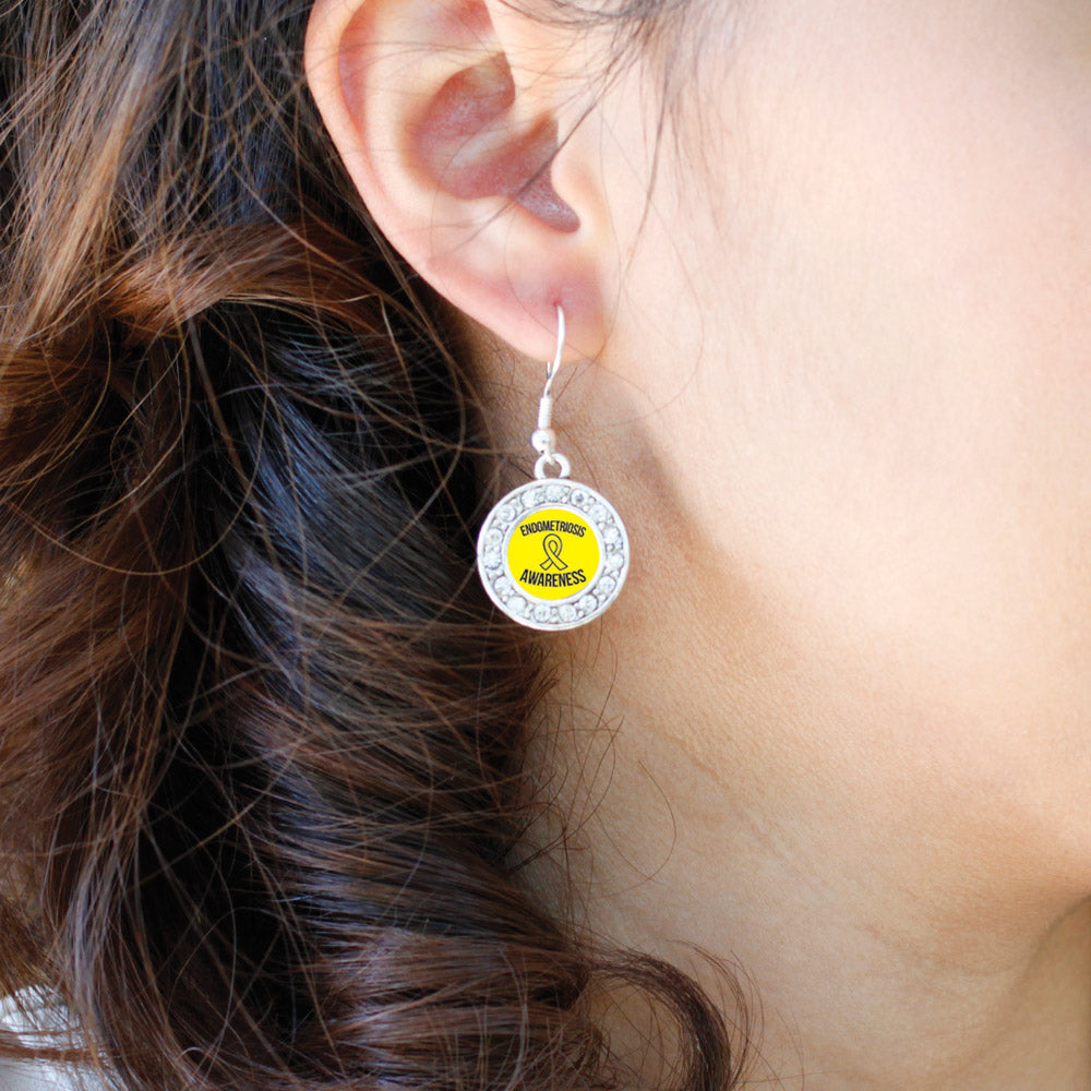 Silver Endometriosis Support Circle Charm Dangle Earrings