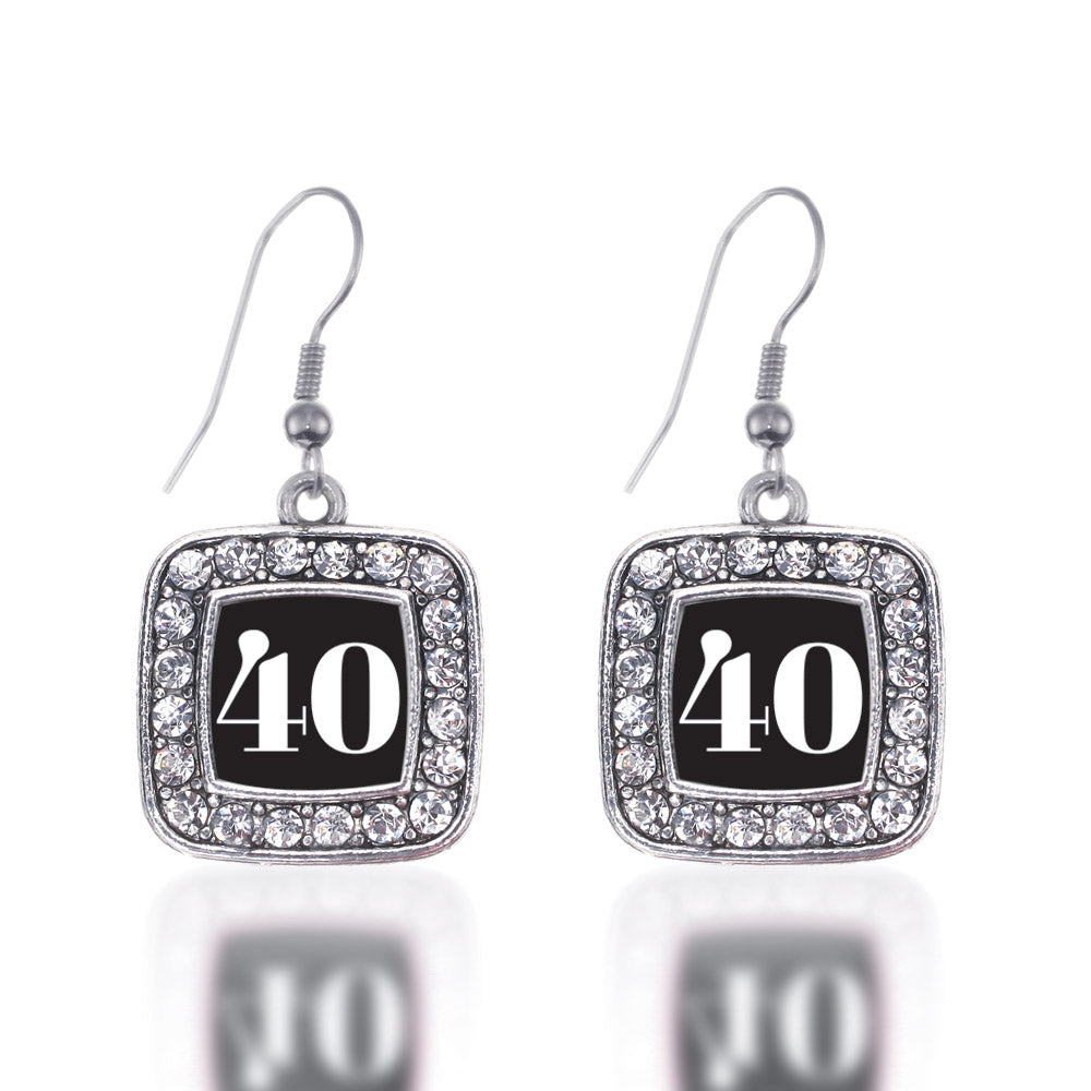Silver Sport Number 40 Square Charm Dangle Earrings