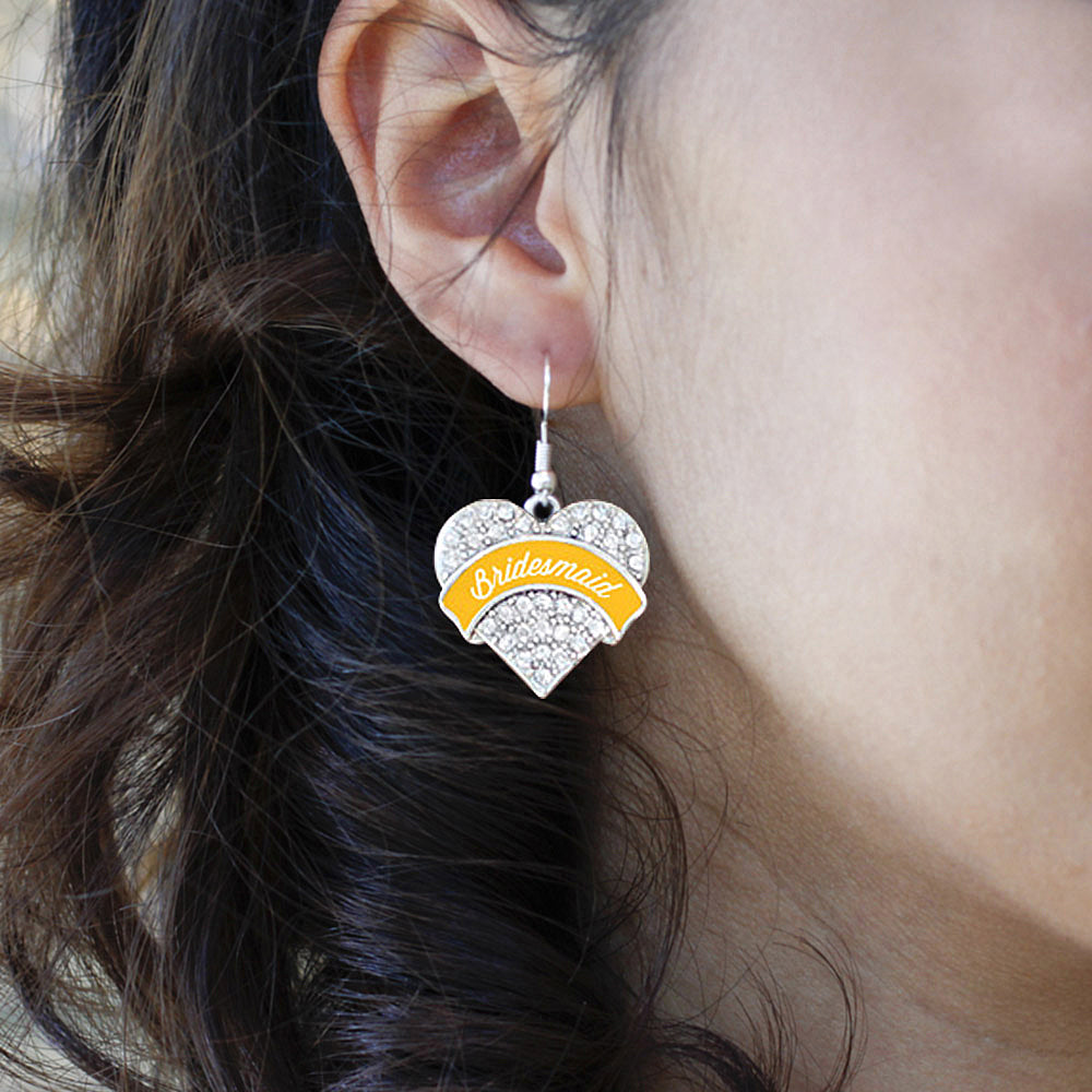 Silver Marigold Bridesmaid Pave Heart Charm Dangle Earrings