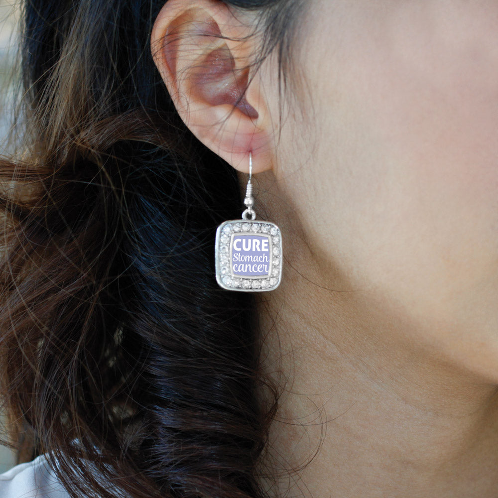 Silver Cure Stomach Cancer Square Charm Dangle Earrings