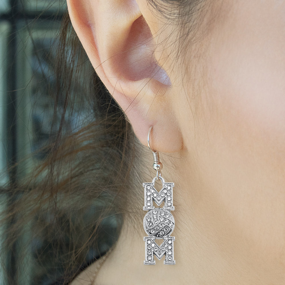 Silver Volleyball Mom Charm Dangle Earrings