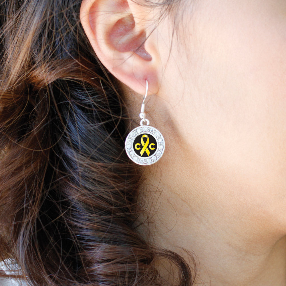 Silver Childhood Cancer Support Circle Charm Dangle Earrings