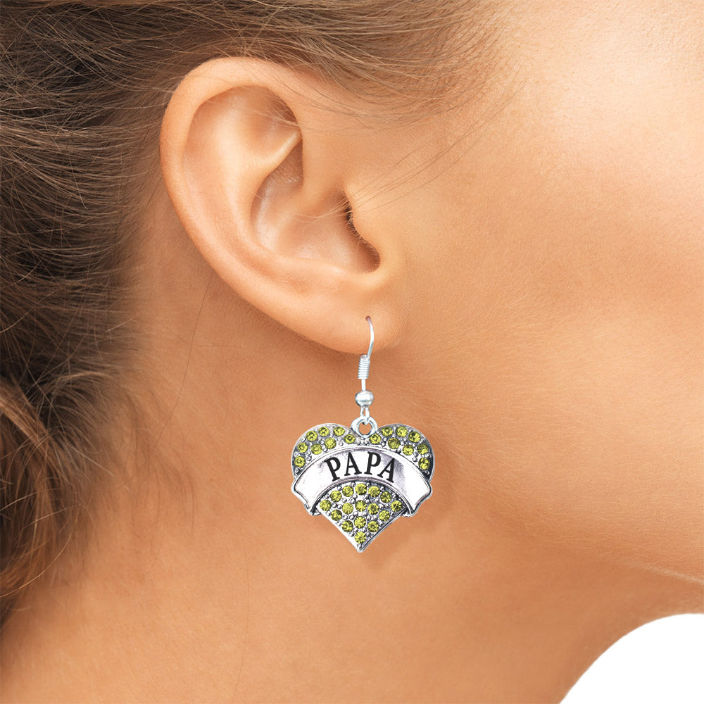 Silver Papa Green Green Pave Heart Charm Dangle Earrings