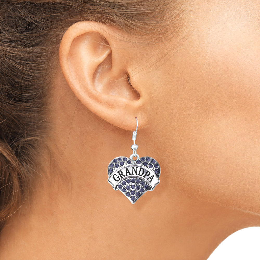 Silver Grandpa Navy Blue Blue Pave Heart Charm Dangle Earrings