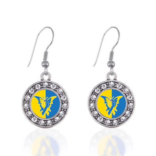 Silver Down Syndrome Awareness Circle Charm Dangle Earrings