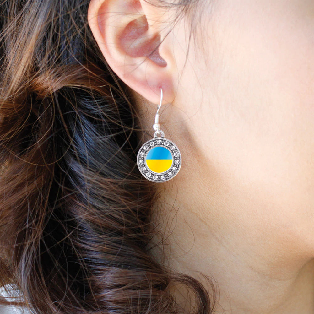 Silver Ukraine Flag Circle Charm Bracelet, Earrings and Necklace Set