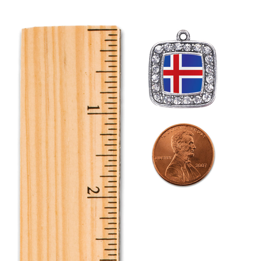 Silver Iceland Flag Square Charm Dangle Earrings