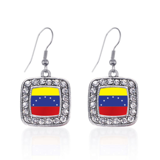 Silver Venezuela Flag Square Charm Dangle Earrings