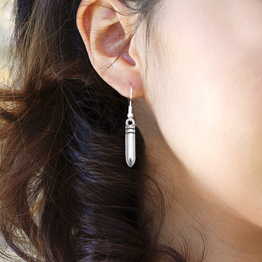 Silver Petite Bullet Charm Dangle Earrings