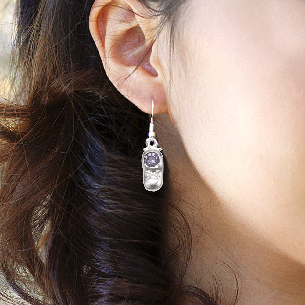 Silver Baby Shoe Charm Dangle Earrings