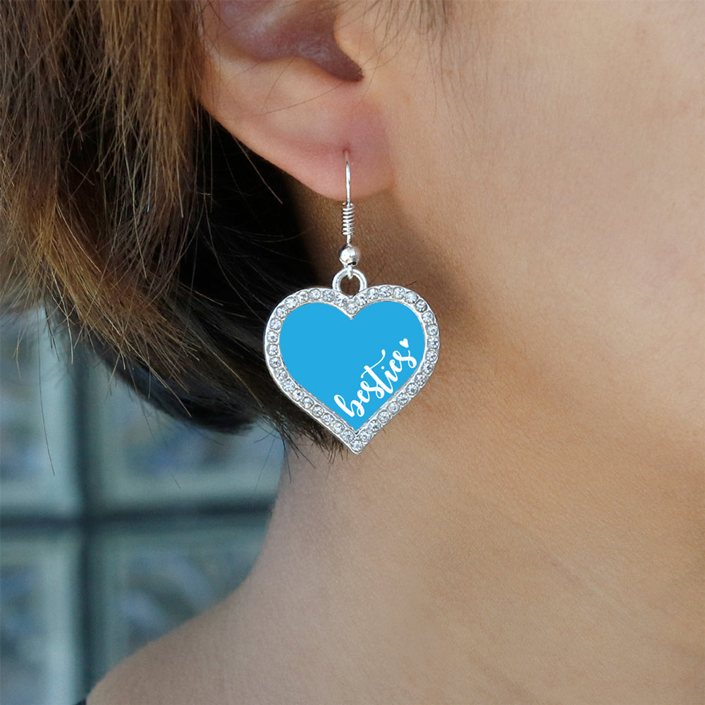 Silver Besties - Blue Open Heart Charm Dangle Earrings