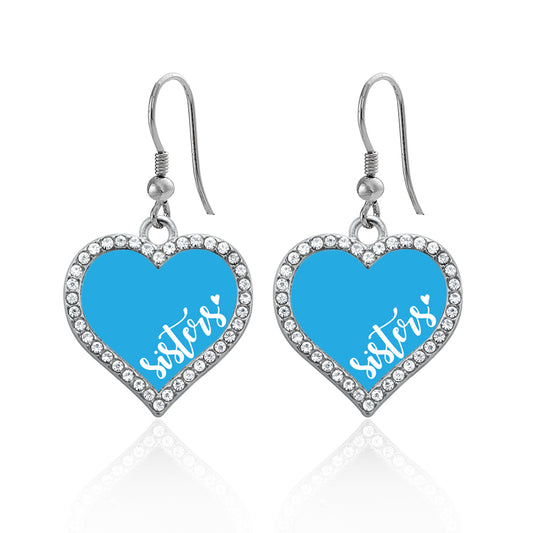 Silver Sisters - Blue Open Heart Charm Dangle Earrings