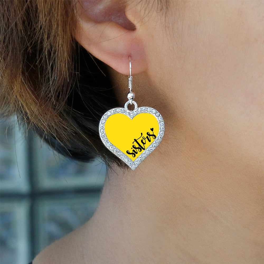 Silver Sisters - Yellow Open Heart Charm Dangle Earrings