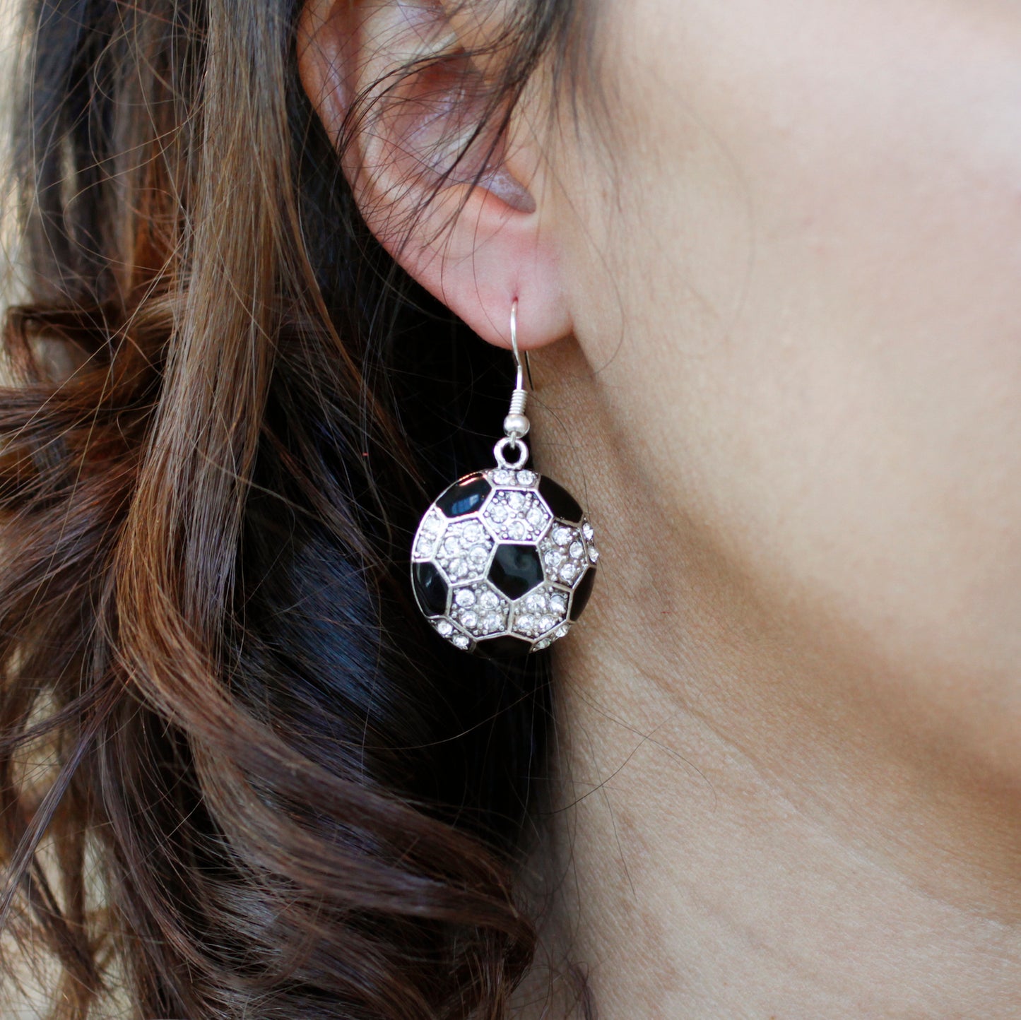 Silver Soccer Ball Charm Dangle Earrings