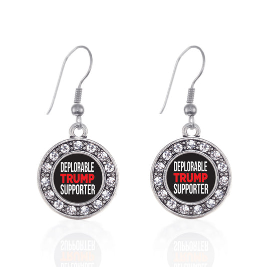 Silver Deplorable Trump Supporter Circle Charm Dangle Earrings