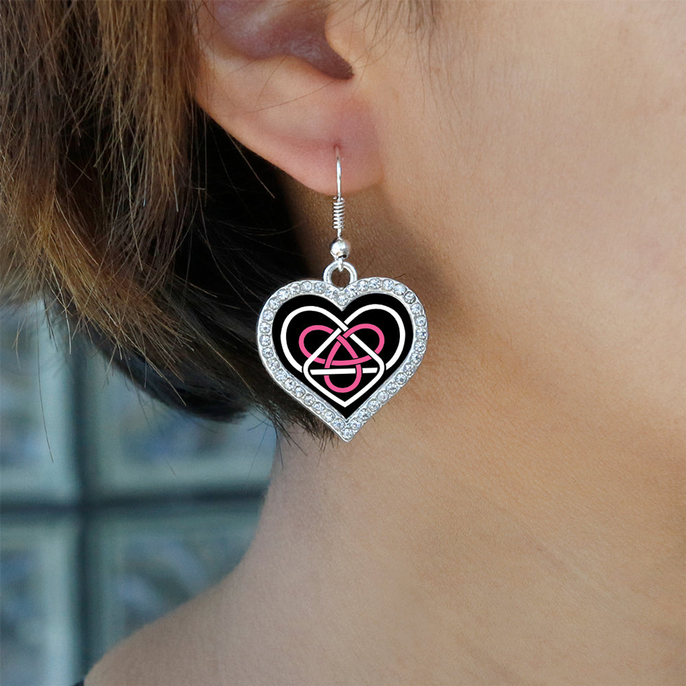 Silver Celtic Sisters Knot Open Heart Charm Dangle Earrings