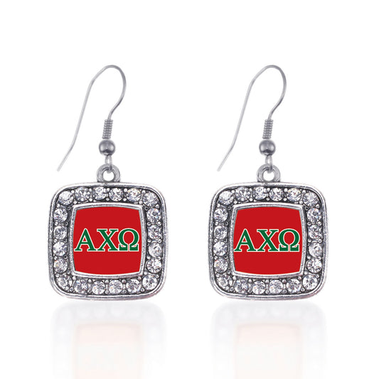 Silver Alpha Chi Omega Square Charm Dangle Earrings