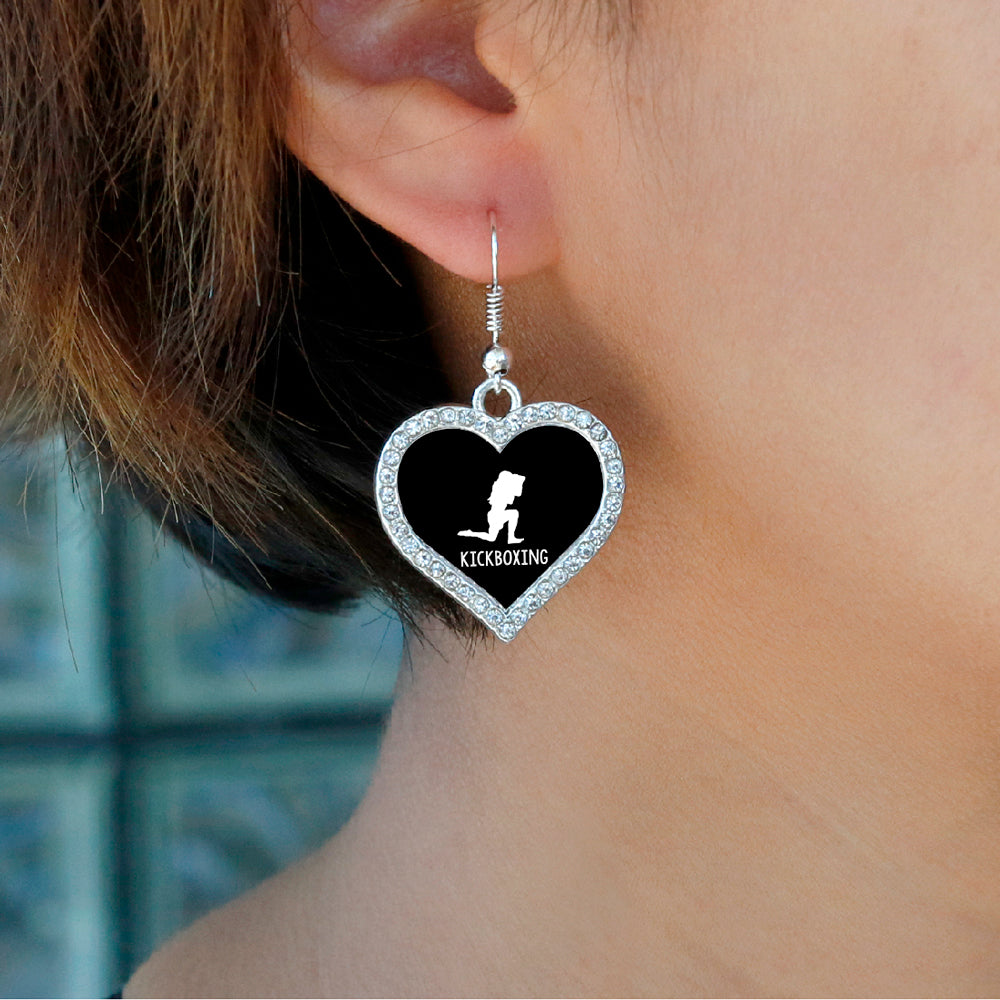 Silver Kickboxing Open Heart Charm Dangle Earrings