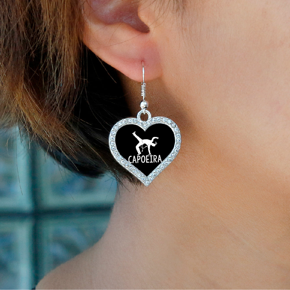 Silver Capoeira Open Heart Charm Dangle Earrings