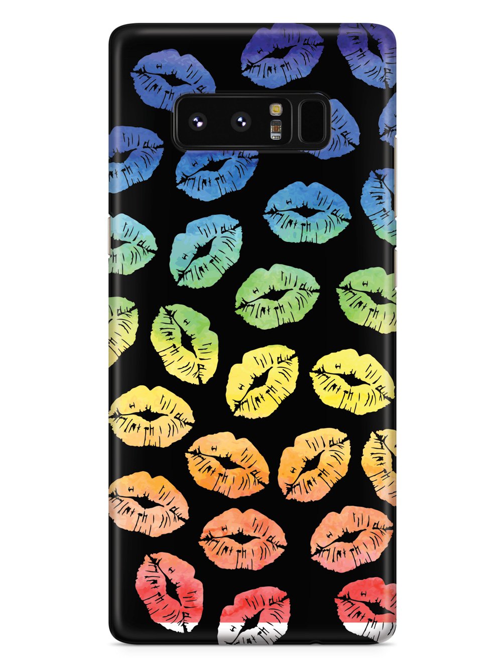 Lip Print Pattern - Watercolor Rainbow - Black Case