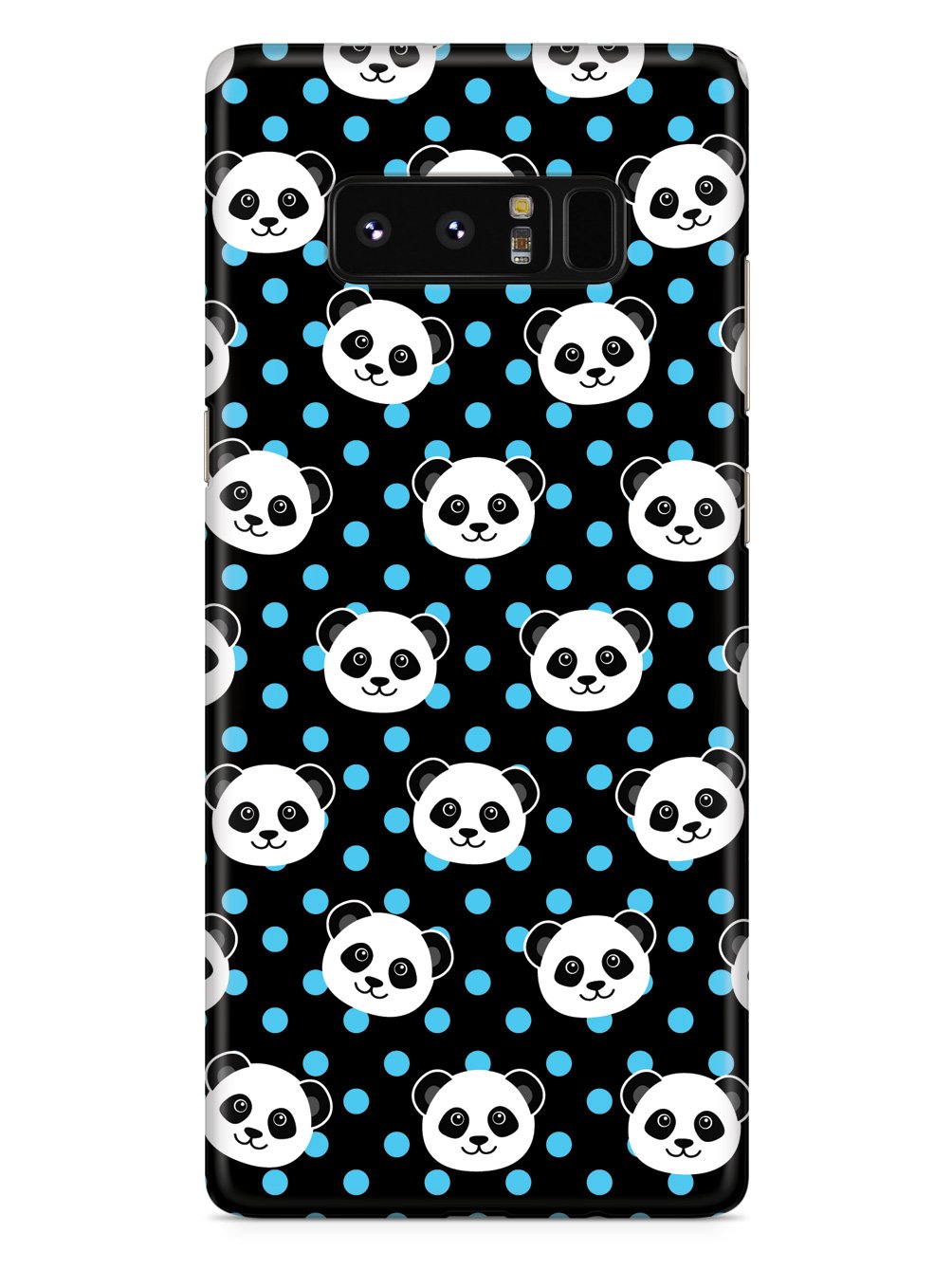 Cute Panda Pattern - Blue Polka Dots - Black Case