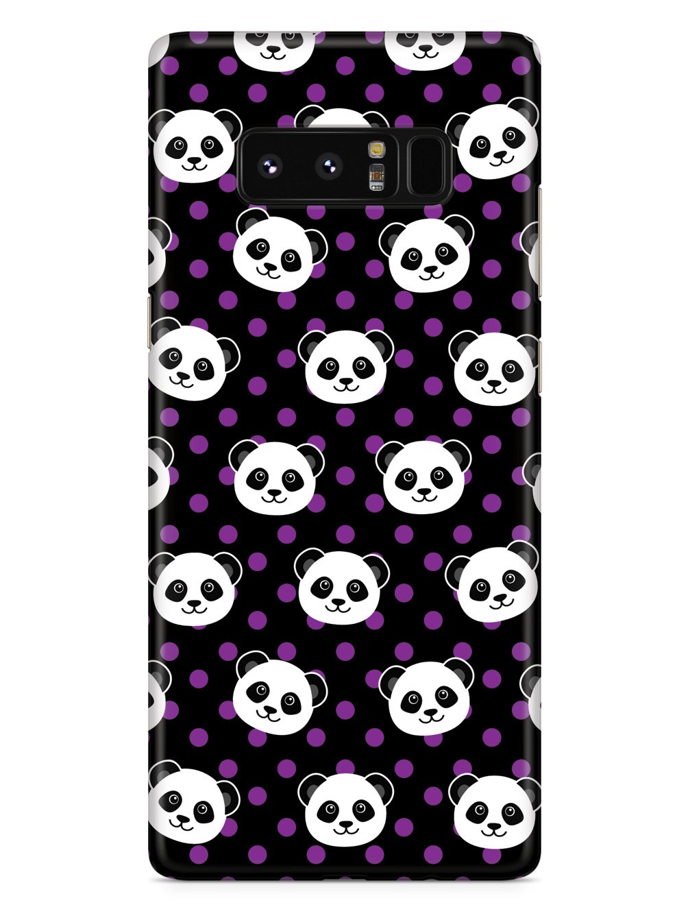 Cute Panda Pattern - Purple Polka Dots - Black Case