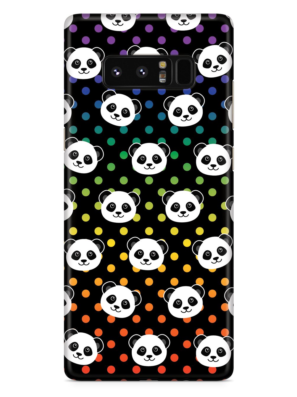 Cute Panda Pattern - Rainbow Polka Dots - Black Case