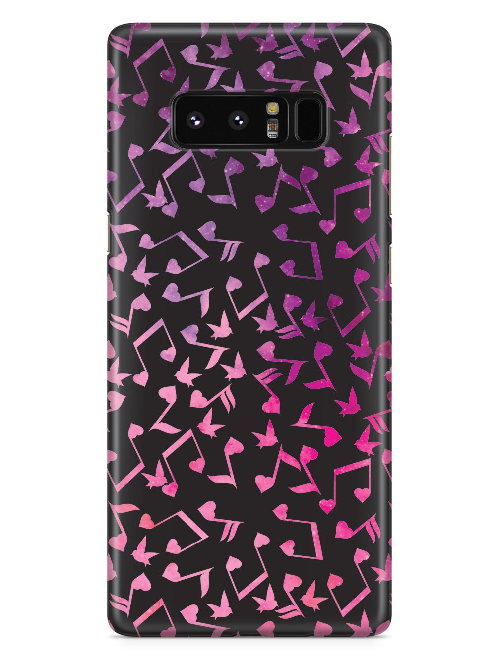 Heart Music Notes Pattern - Pink Watercolor - Black Case