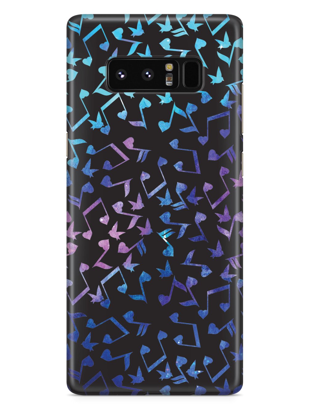 Heart Music Notes Pattern - Blue Watercolor - Black Case