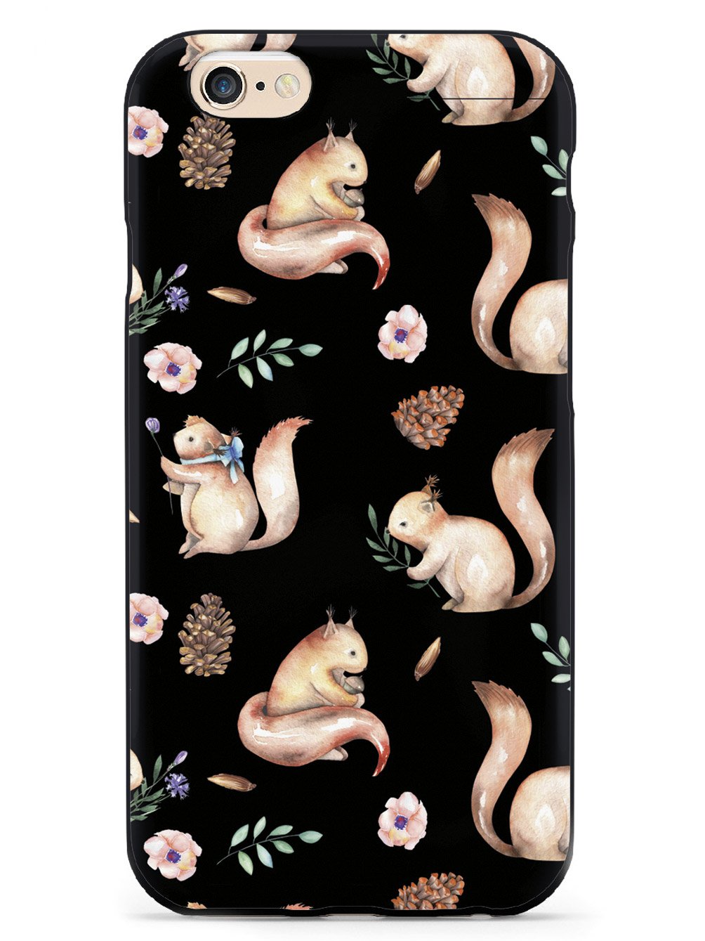 Squirrel Watercolor Pattern - Black Case