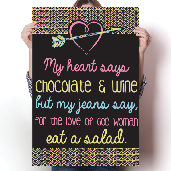 My Heart Says Chocolate and Wine Poster