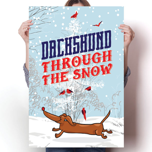 Dachshund Through the Snow Christmas Poster